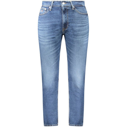 Tommy Hilfiger Blue Cotton Men Jeans with modern washed effect and tapered fit, crafted for comfort and style.