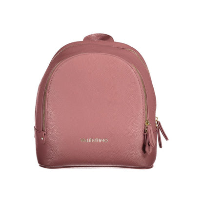 Mario Valentino Pink Polyethylene Backpack with zip closure, adjustable straps, and logo. Features 1 handle, 1 external and 2 internal pockets.