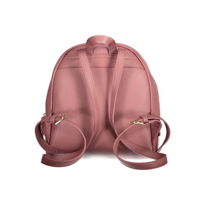 Back view of Mario Valentino Pink Polyethylene Backpack with adjustable shoulder straps and handle.