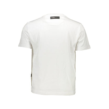 Back view of Plein Sport White Cotton Men T-Shirt showing classic crew neck design and logo badge