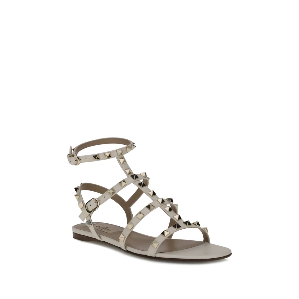 Valentino Garavani White Calf Leather Bos Taurus Sandals