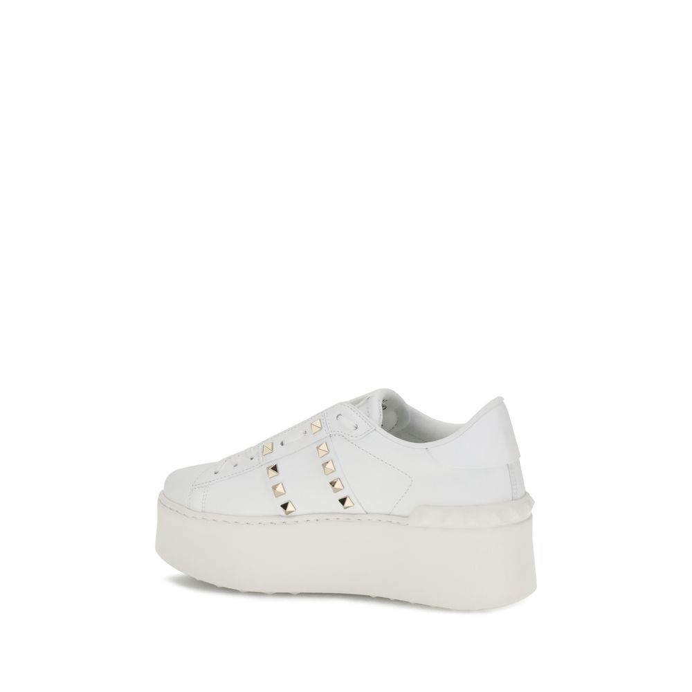 Valentino Garavani White Calf Leather Bos Taurus Platform Sneakers