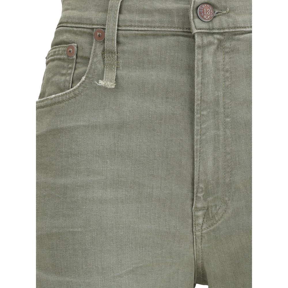 R13 Green Cotton Flared Jeans