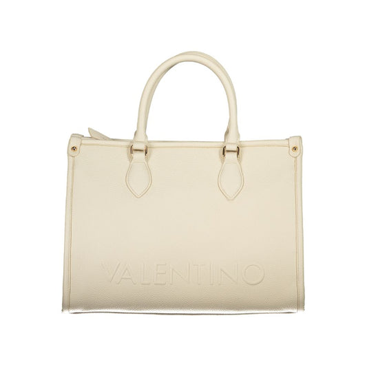 Mario Valentino Beige Polyethylene Handbag with logo and zip closure, featuring adjustable strap and protective feet.