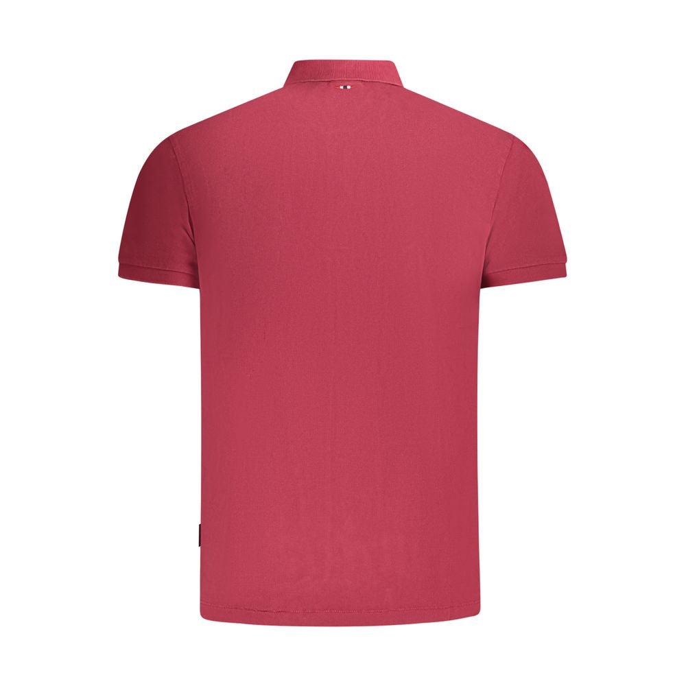Back view of Napapijri Red Cotton Men Polo Shirt with short sleeves and classic collar.