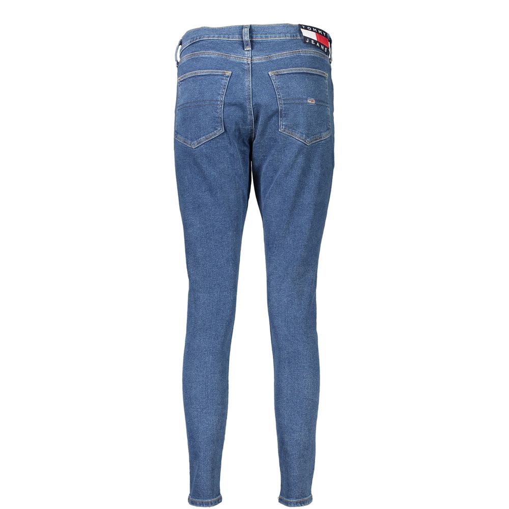 Back view of Tommy Hilfiger Blue Cotton Women Jeans with iconic embroidery and sleek silhouette.