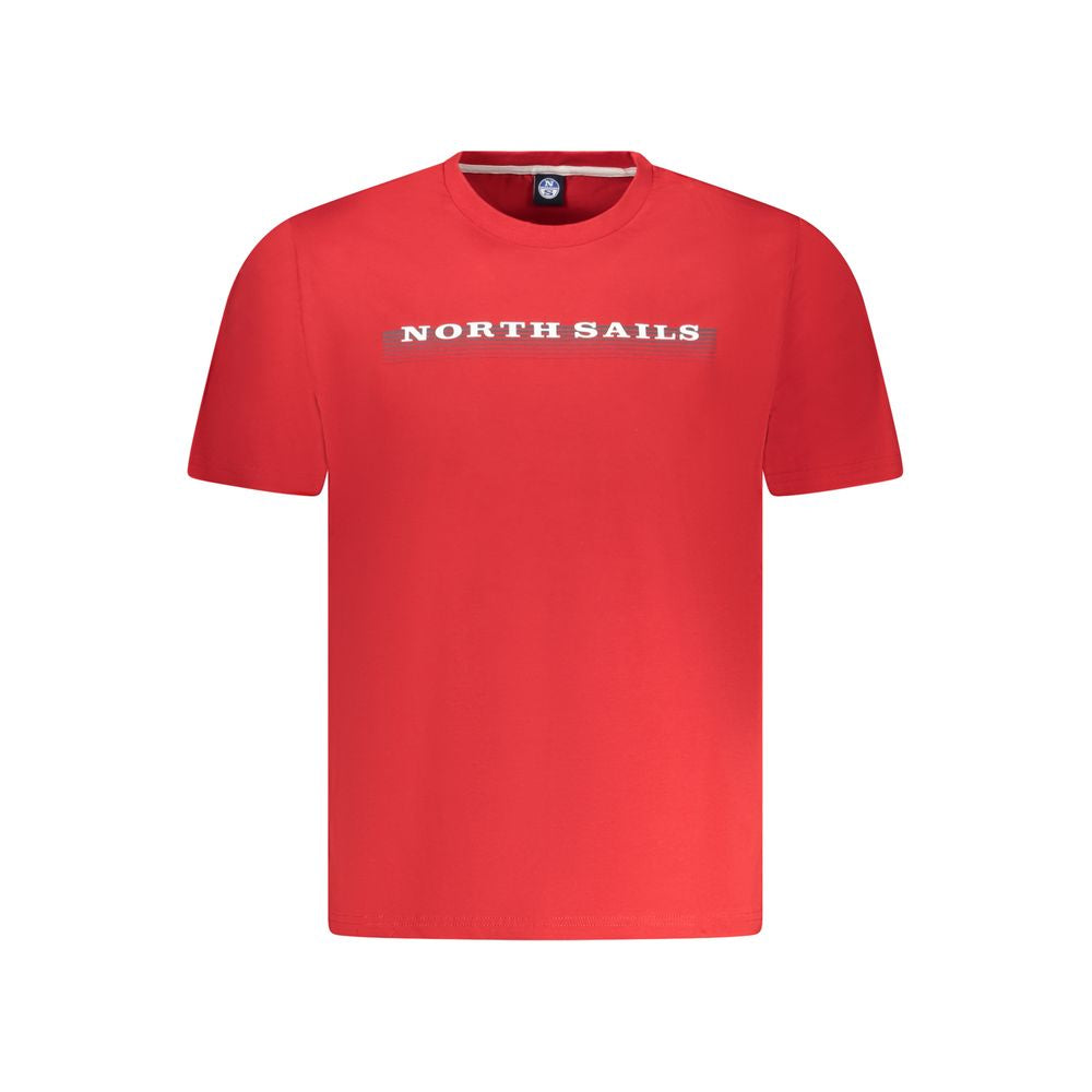 North Sails "Red Cotton Men T-Shirt" with logo, exhibiting nautical style and comfort in soft cotton fabric.