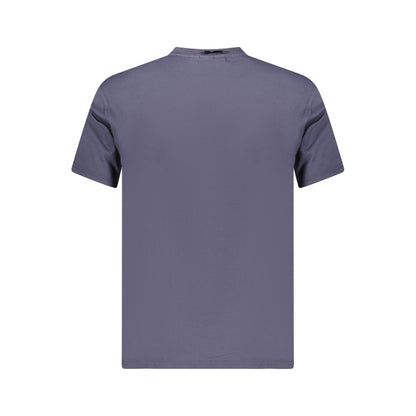 Back view of Napapijri Blue Cotton Men T-Shirt, short sleeve and crew neck design, made from 100% organic cotton for eco-conscious style.
