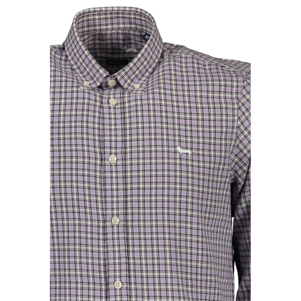 Harmont & Blaine Purple Cotton Men Shirt featuring button-down collar and contrast cuffs, elegant design for classic style.