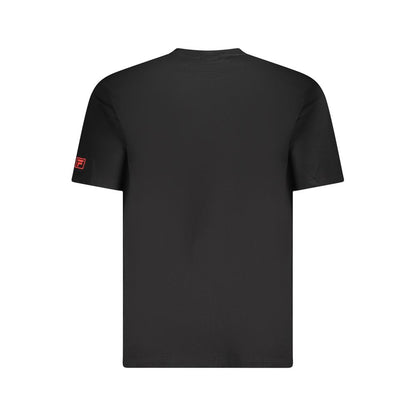 Fila Black Cotton Men T-Shirt with red logo print on back, 100% cotton, loose fit, sleek design.