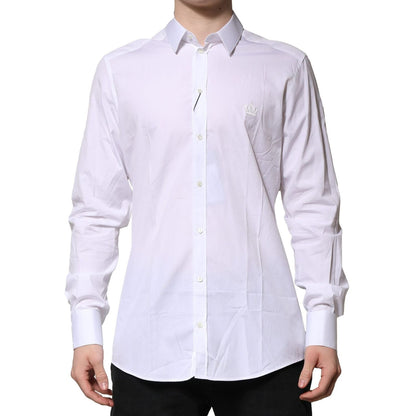 Dolce & Gabbana White Cotton Long Sleeves GOLD Formal Shirt