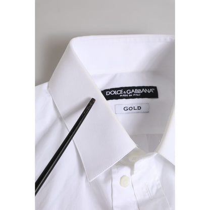 Dolce & Gabbana White Cotton Long Sleeves GOLD Formal Shirt
