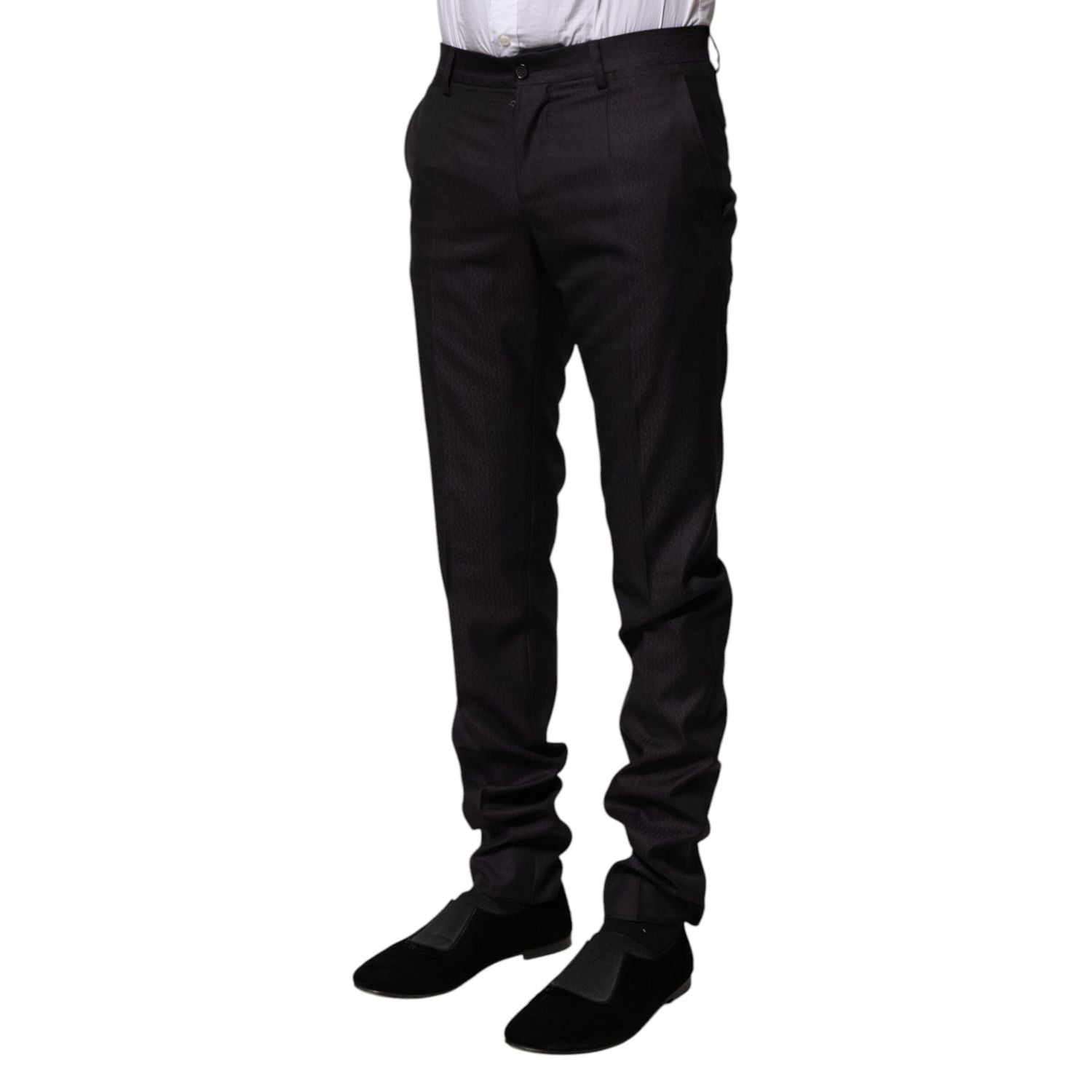 Dolce & Gabbana Black Wool Patterned Formal Pants