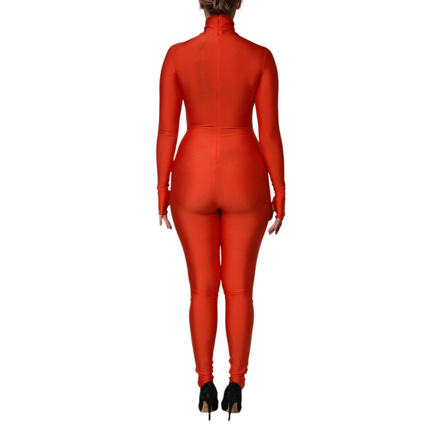 Dolce & Gabbana Red Nylon Turtleneck Bodycon Jumpsuit Dress