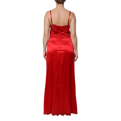 Dolce & Gabbana Red Silk Sleeveless Maxi Long Dress