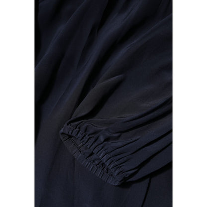 Dolce & Gabbana Blue Silk Mock Neck Long Sleeves Blouse Top