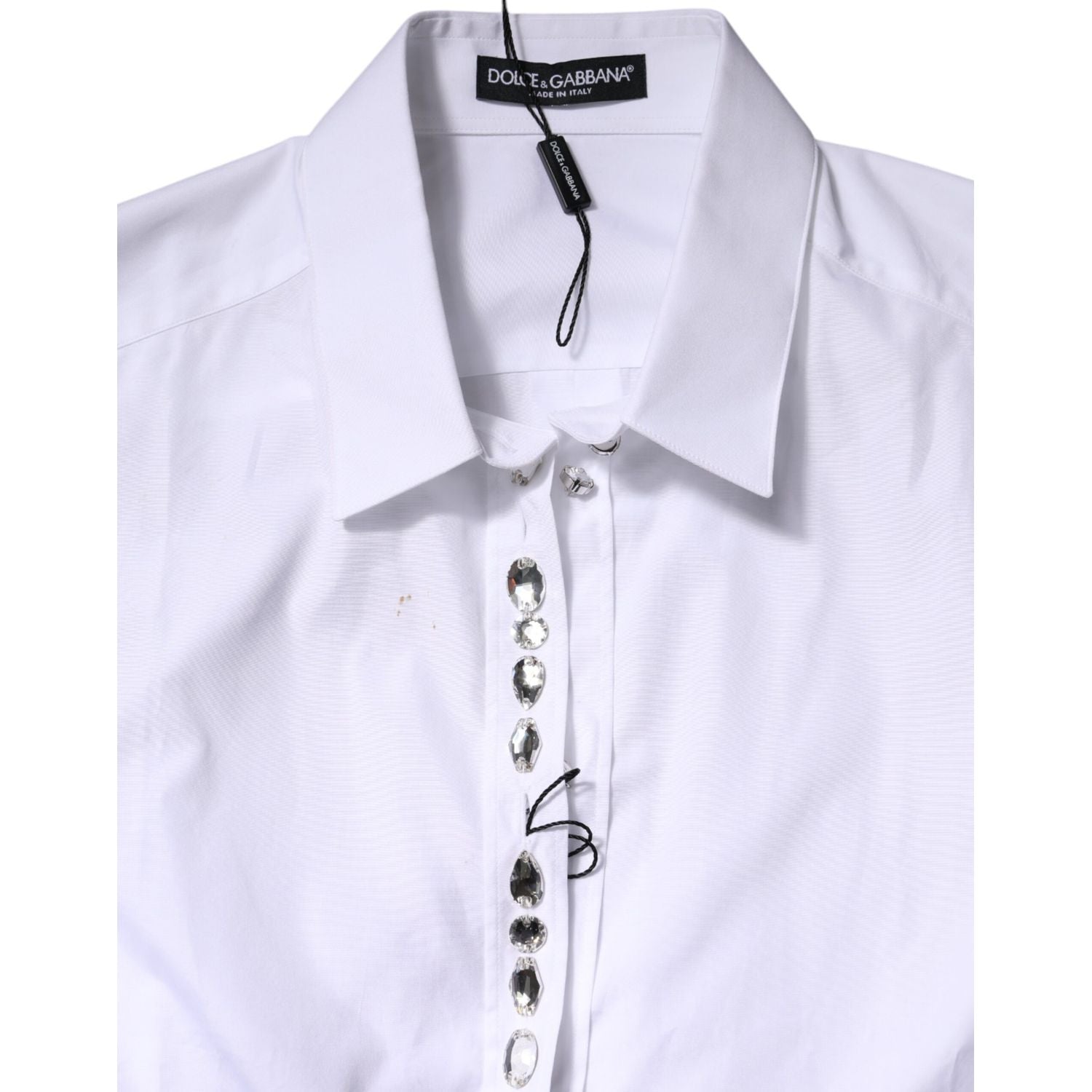 Dolce & Gabbana White Rhinestone Embellish Long Sleeves Top