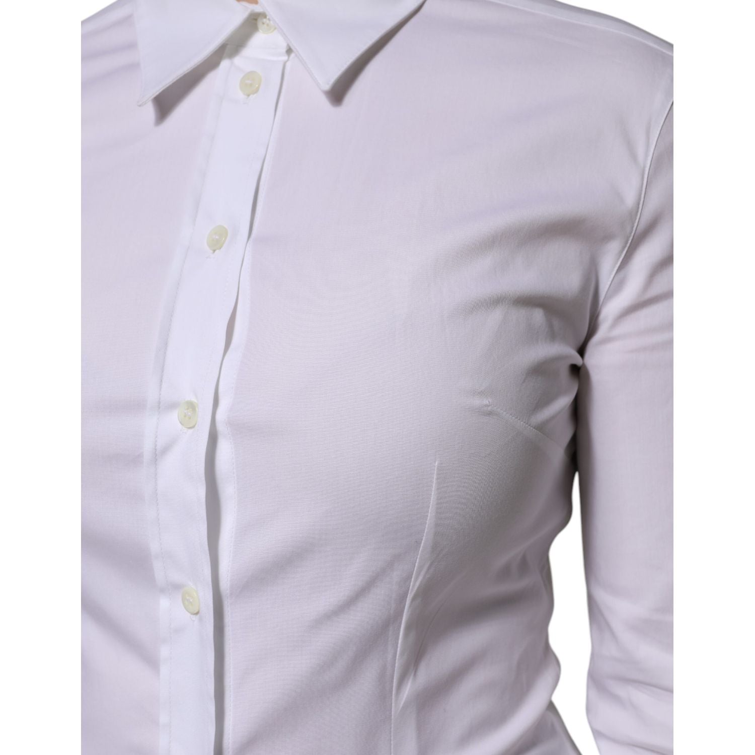 Dolce & Gabbana White Cotton Collared Long Sleeves Blouse Top