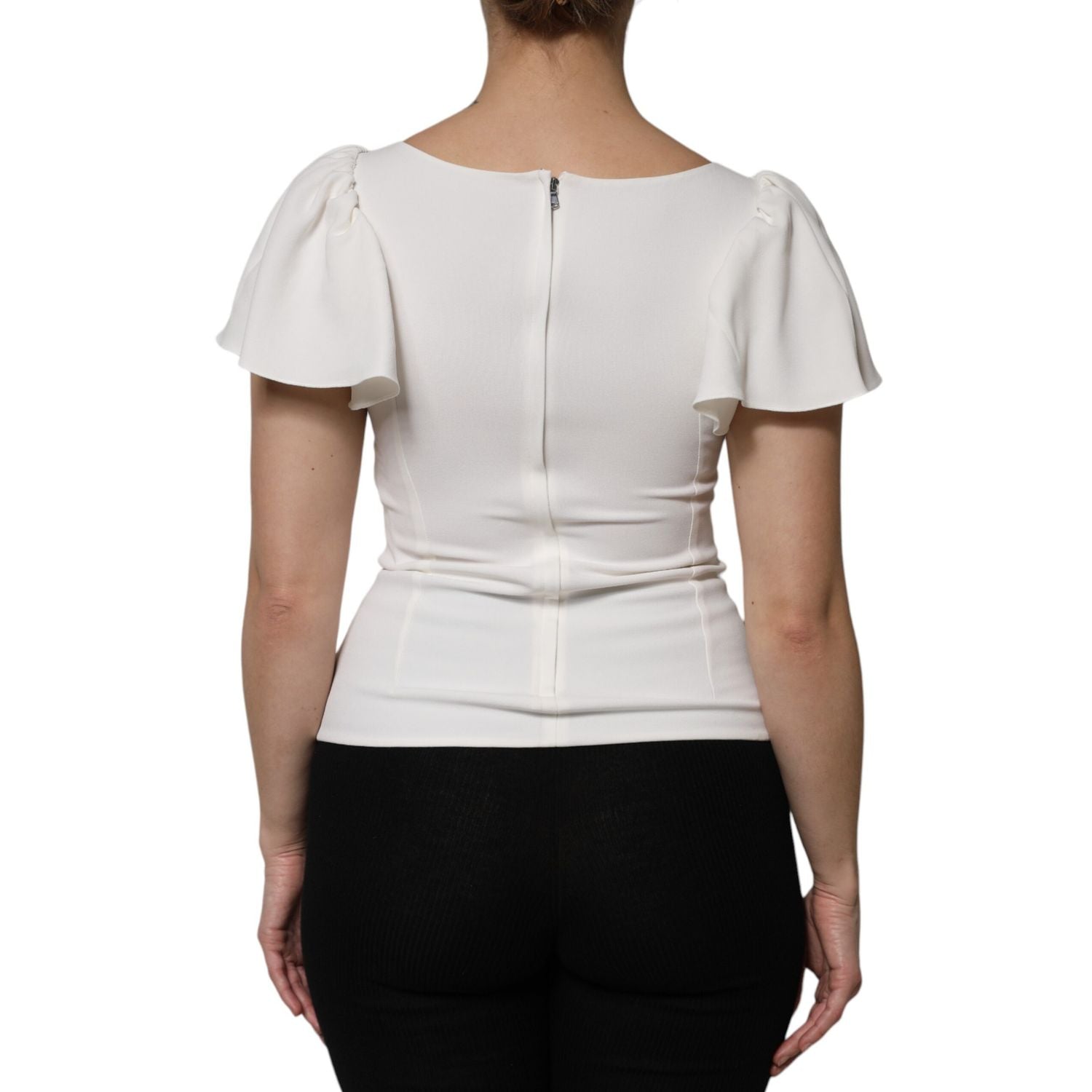 Dolce & Gabbana White Viscose Round Neck Short Sleeves Top
