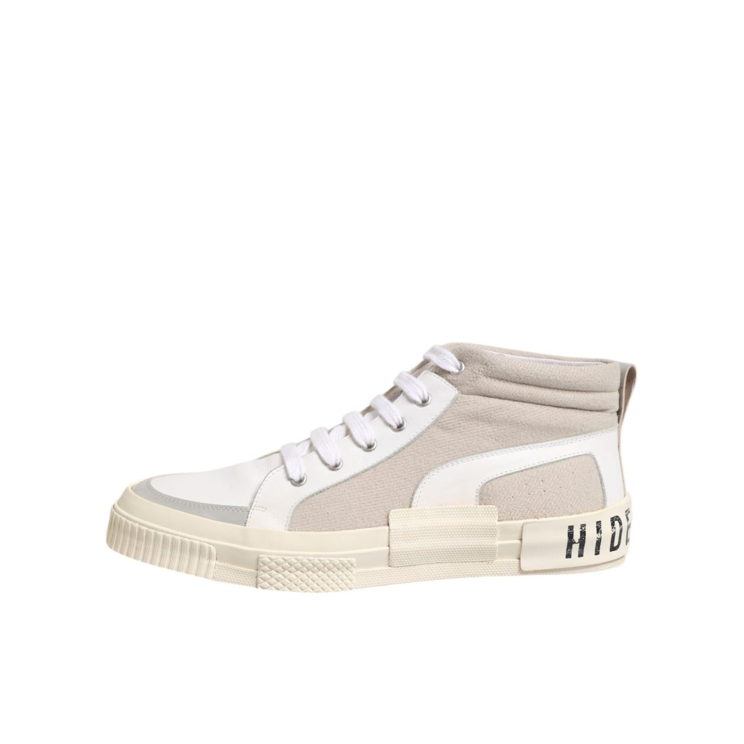HIDE & JACK White Beige Lace Up Mid Top Casual Sneakers Shoes