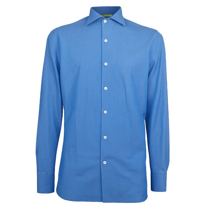 Made in Italy Blue Cotton Men's Shirt with button closure, crafted by Italian artisans in luxurious 100% cotton for style and comfort.