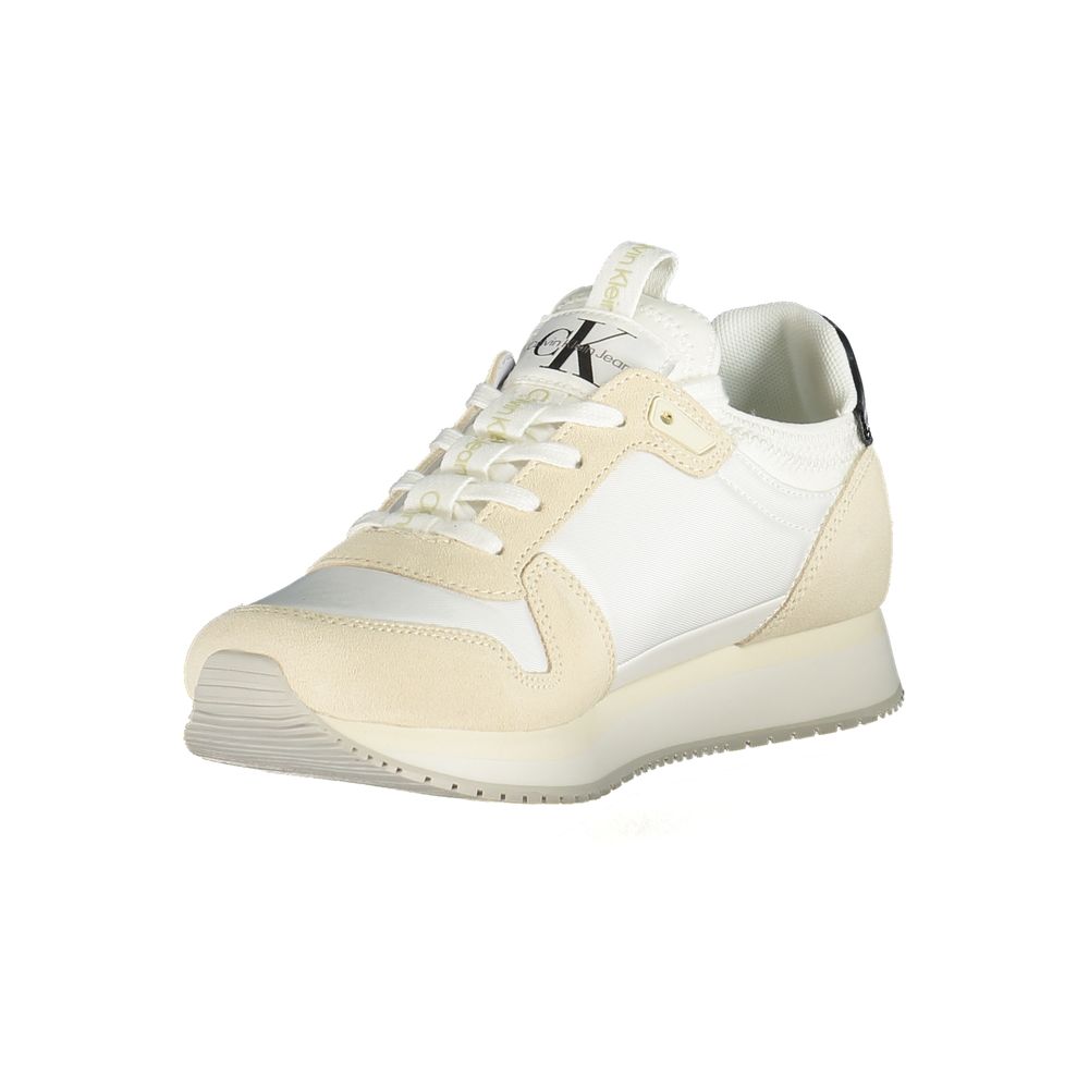 Calvin Klein White Polyester Women Sneaker with contrasting details and iconic logo on side view