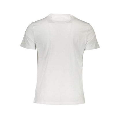 Back view of La Martina White Cotton Men T-Shirt showcasing short sleeves and crew neck in pristine white.