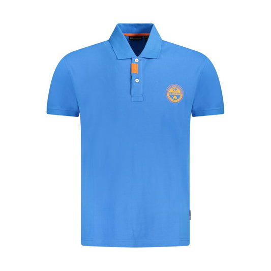 Napapijri Blue Cotton Men Polo Shirt with logo embellishment and two-button design showcasing casual sophistication.