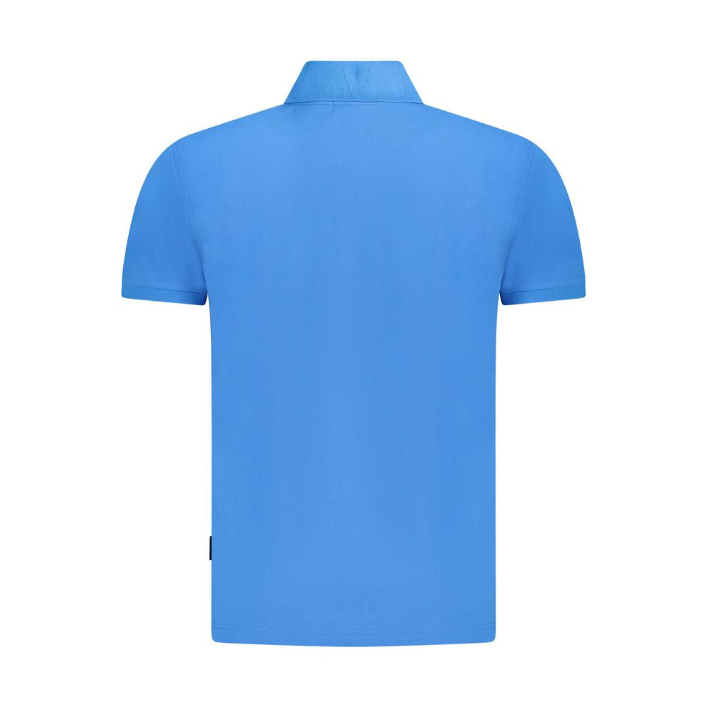 Napapijri Blue Cotton Men Polo Shirt with relaxed-fit, showcasing the back view and short sleeves for a casual, sophisticated look.