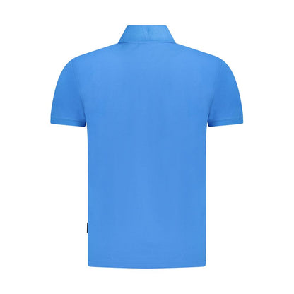 Napapijri Blue Cotton Men Polo Shirt with relaxed-fit, showcasing the back view and short sleeves for a casual, sophisticated look.