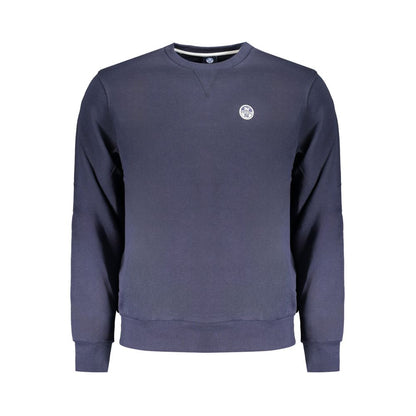 North Sails Blue Cotton Men Sweater with crew neck and logo on chest, showcasing seafaring sophistication and casual luxury.