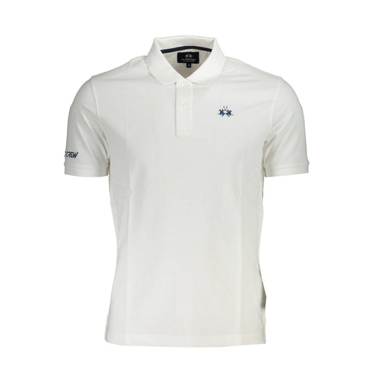 La Martina White Cotton Men Polo Shirt with embroidery, 2-button placket, made from soft premium cotton for modern style.