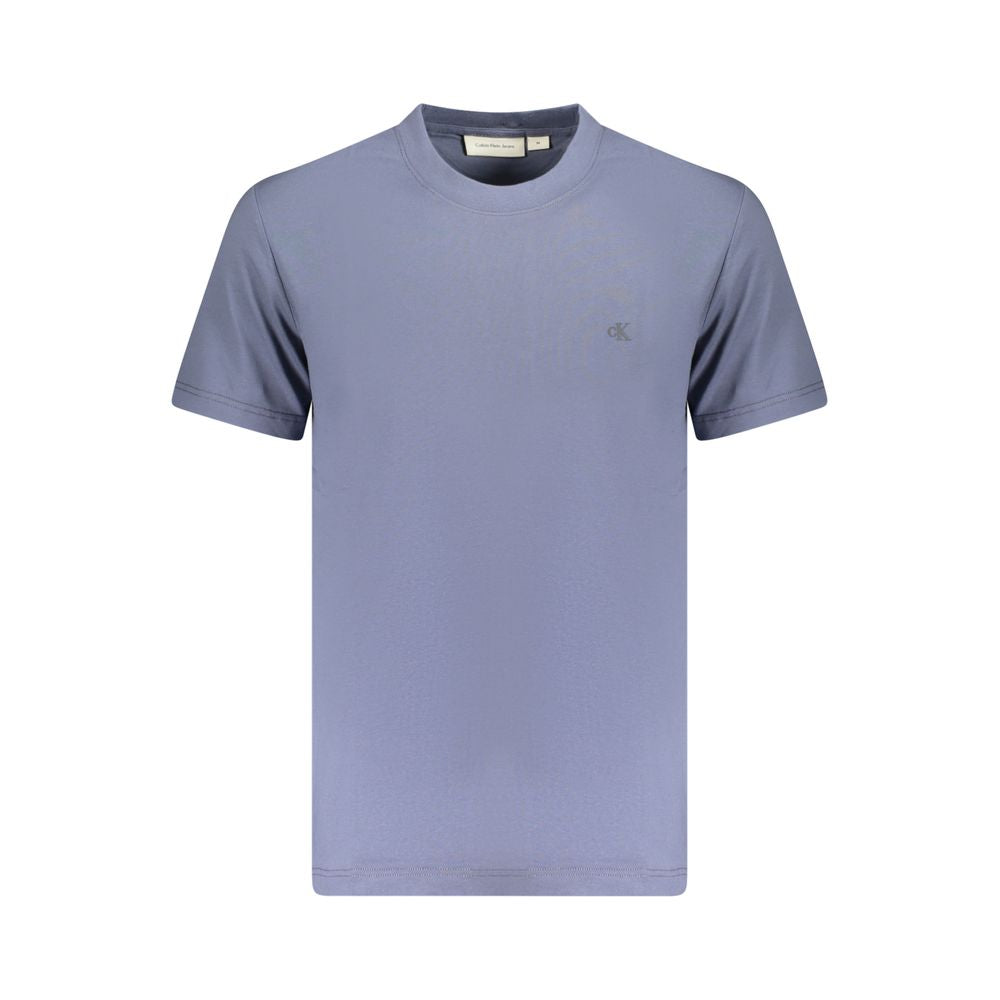 Calvin Klein Blue Cotton Men T-Shirt with crew neck and logo, made from 95% regenerative cotton, short sleeves for eco-conscious style.