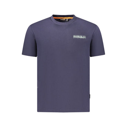 Napapijri Blue Cotton Men T-Shirt with logo print, 100% organic cotton short sleeve crew neck in relaxed fit.