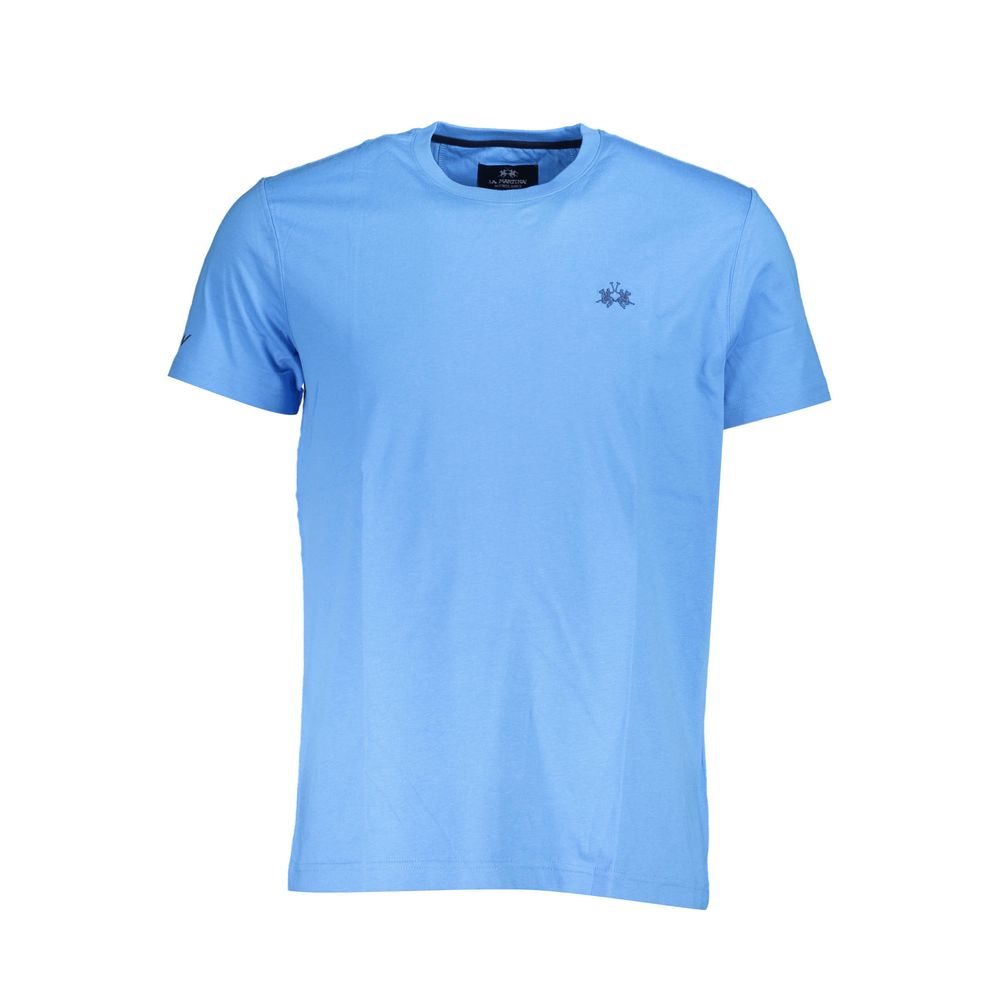 La Martina Blue Cotton Men T-Shirt with crew neck and logo embroidery.