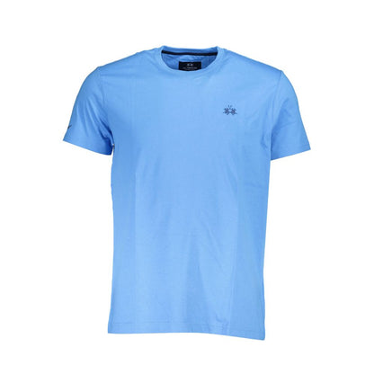 La Martina Blue Cotton Men T-Shirt with crew neck and logo embroidery.