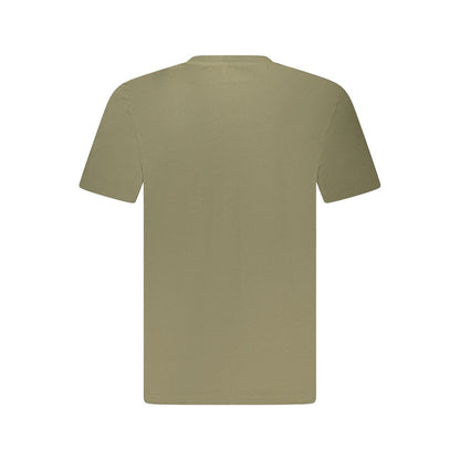 Back view of Timberland Green Cotton T-Shirt showing regular fit and short sleeves in organic fabric.