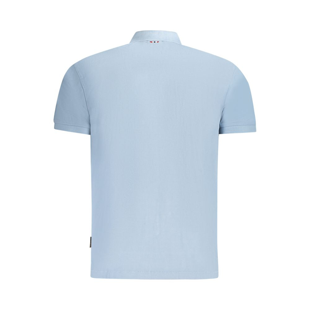 Napapijri Light Blue Cotton Men Polo Shirt back view with short sleeves and classic collar.