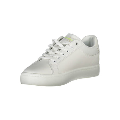 Calvin Klein White Leather Women Sneaker with eco-friendly design, featuring contrasting details and iconic logo on the side.