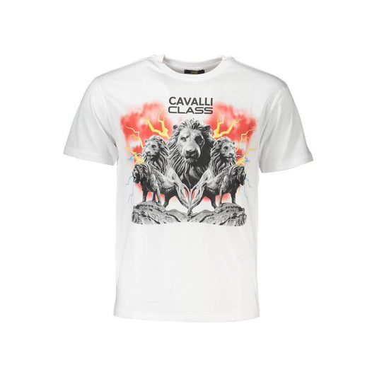 Cavalli Class White Cotton Men T-Shirt CA-37425-XL