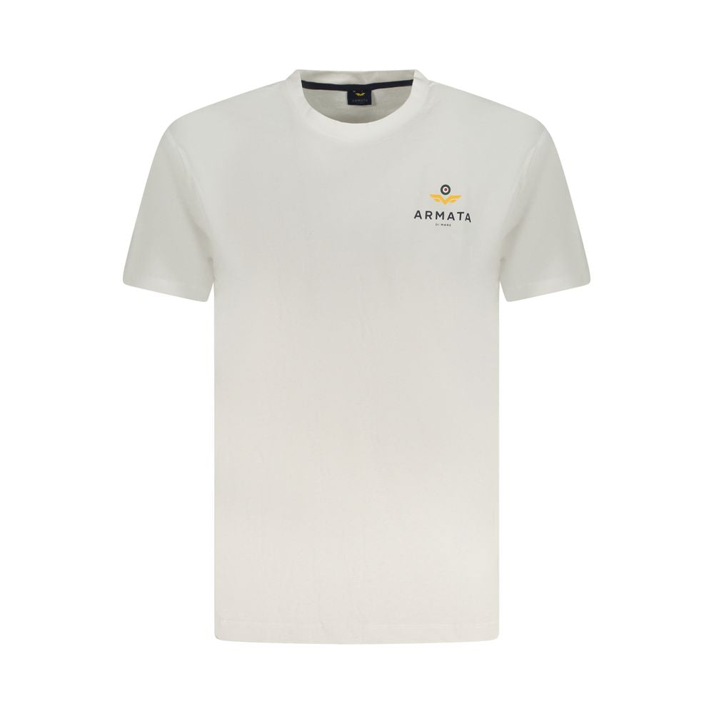 Armata Di Mare White Cotton Men T-Shirt with logo, crew neck, short sleeves, and standout front print for modern style.