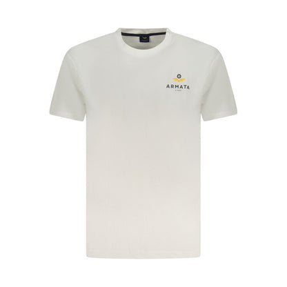 Armata Di Mare White Cotton Men T-Shirt with logo, crew neck, short sleeves, and standout front print for modern style.