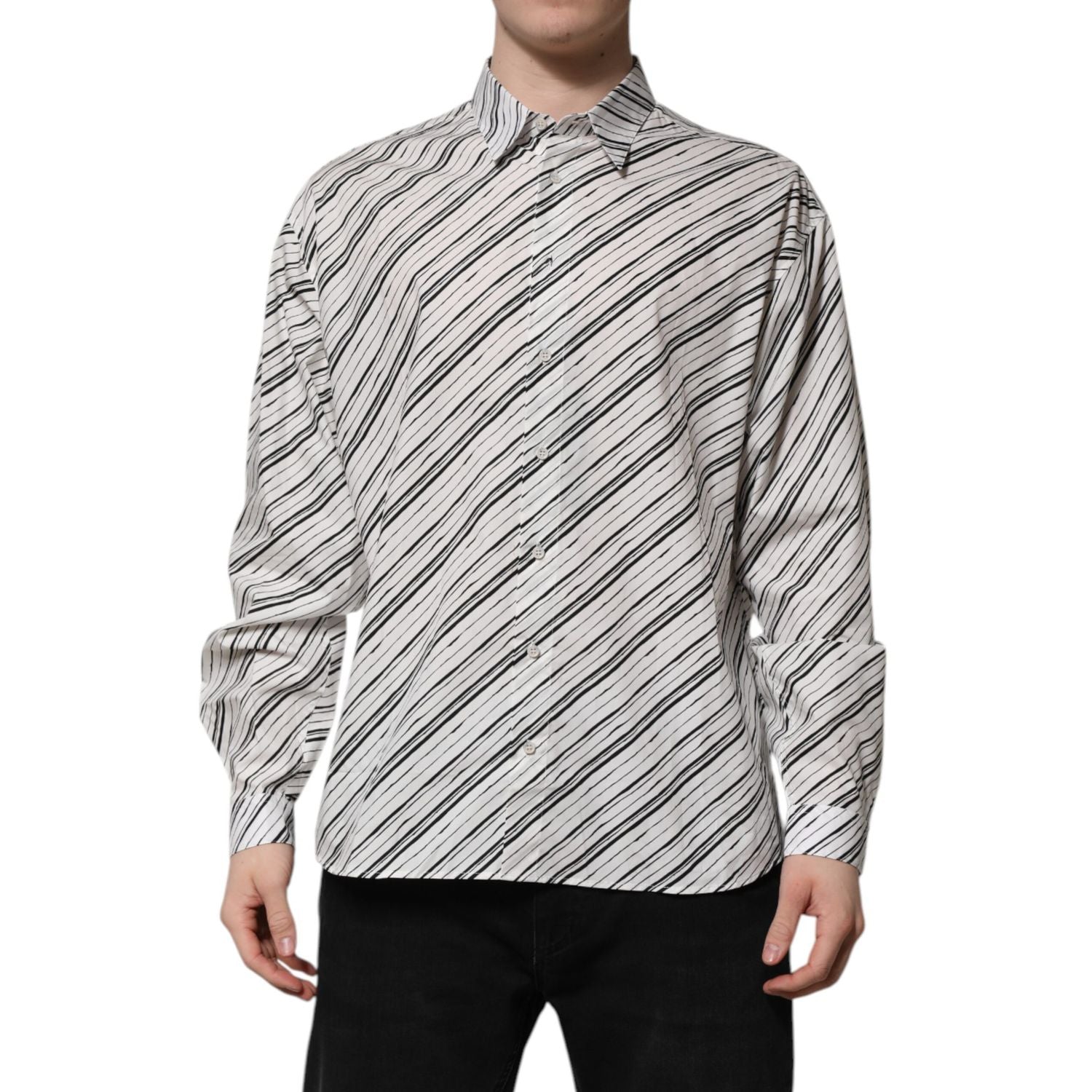 Dolce & Gabbana White Striped Long Sleeves Men Formal Shirt