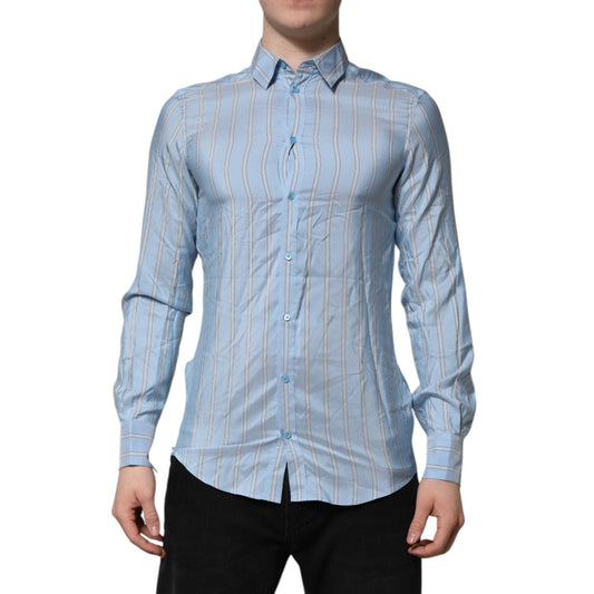 Dolce & Gabbana Blue Striped MARTINI Long Sleeves Dress Shirt