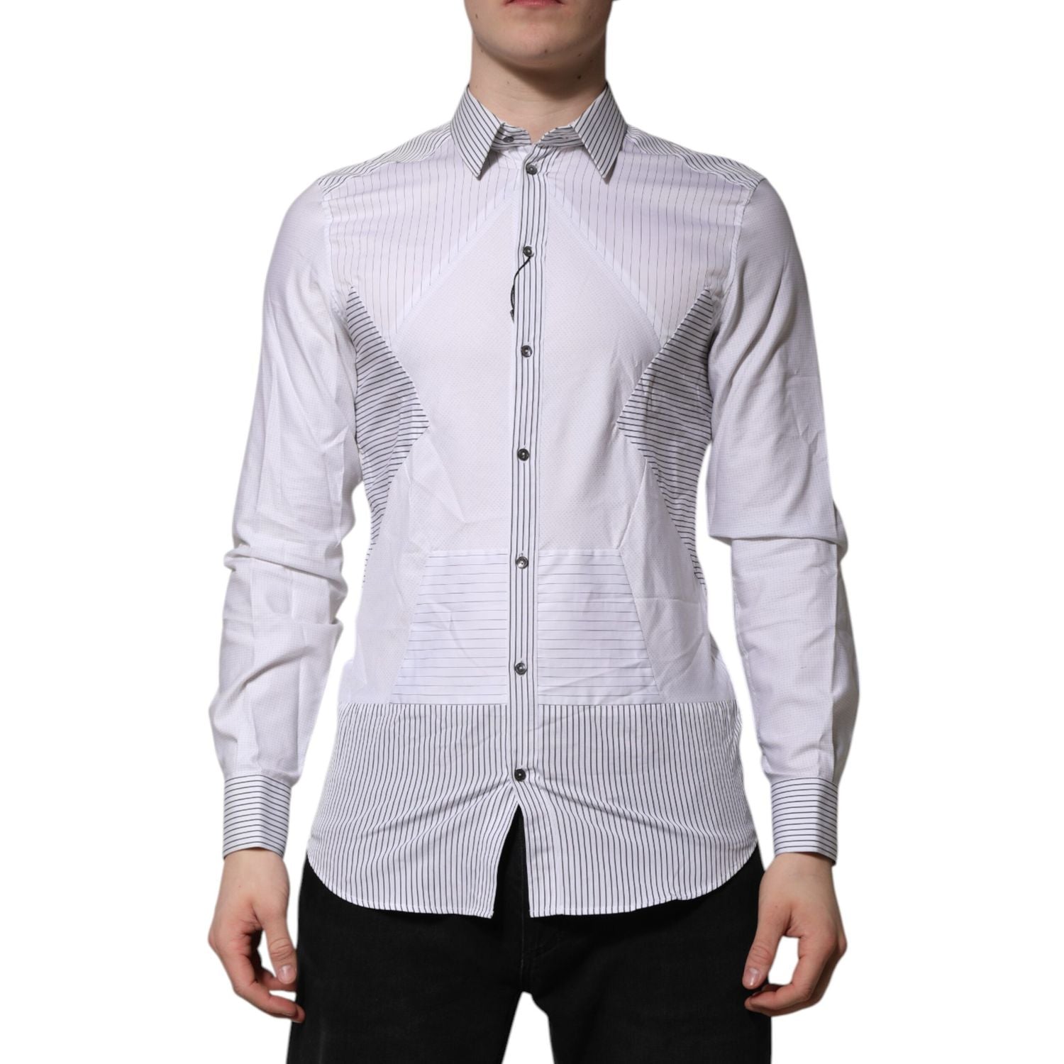 Dolce & Gabbana White Striped GOLD Long Sleeves Dress Shirt