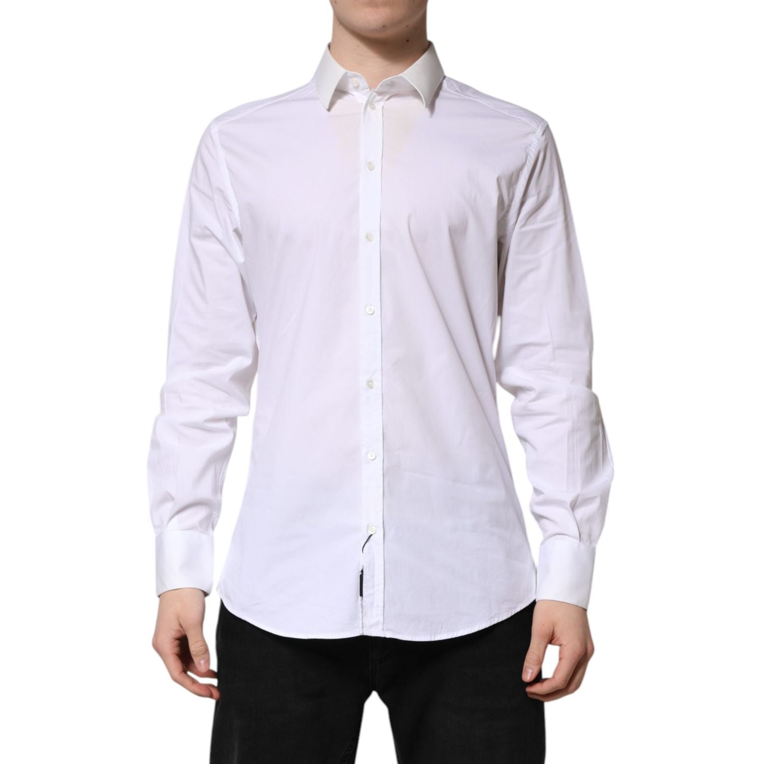 Dolce & Gabbana White Cotton GOLD Long Sleeves Dress Shirt