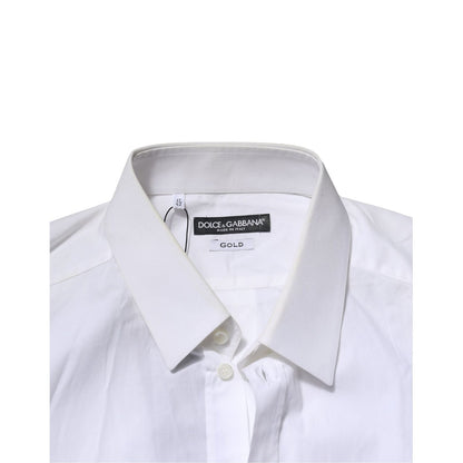 Dolce & Gabbana White Cotton GOLD Long Sleeves Dress Men Shirt