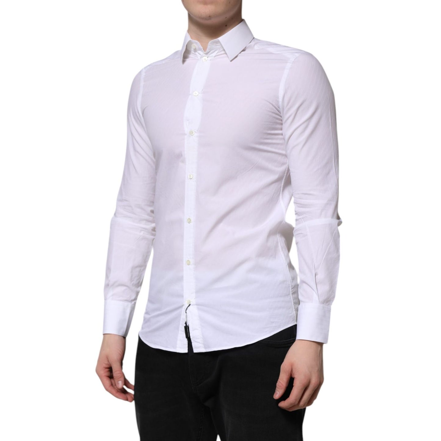 Dolce & Gabbana White Cotton MARTINI Long Sleeve Dress Shirt
