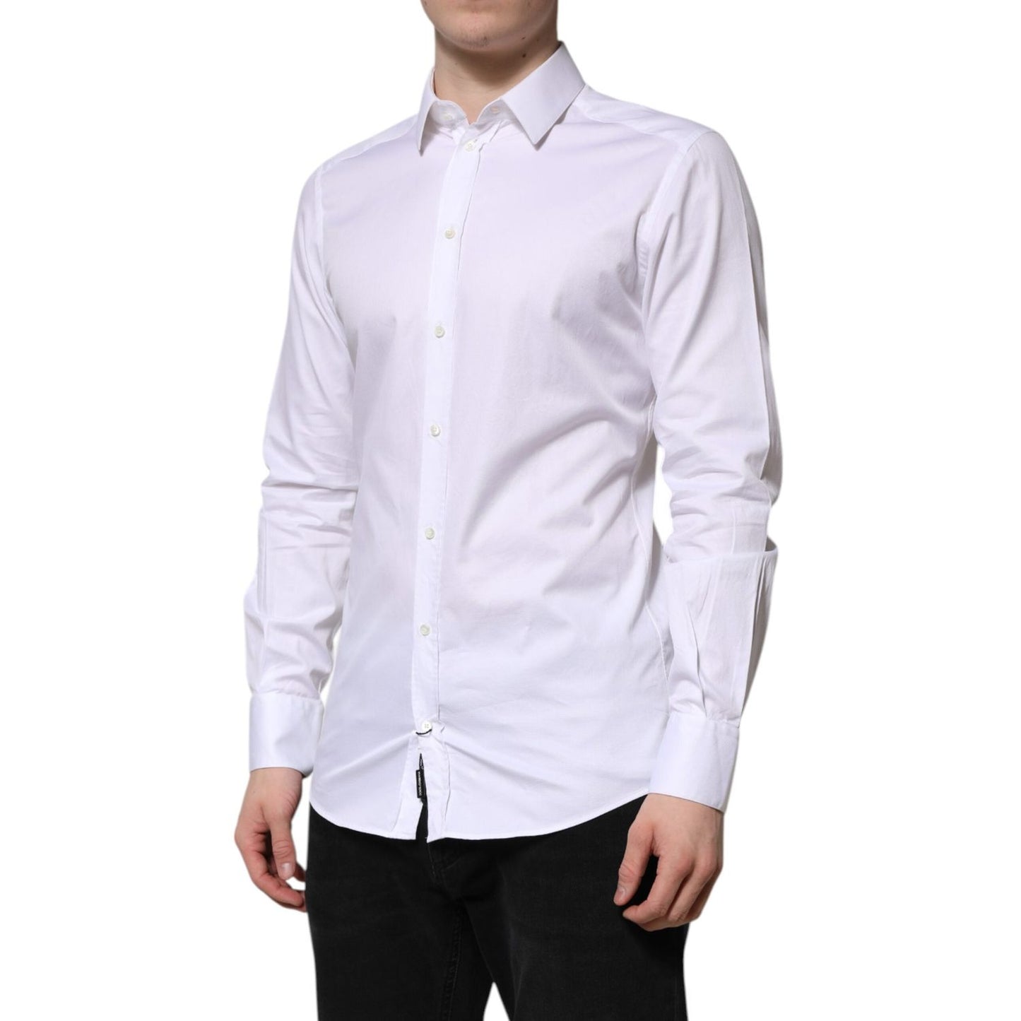 Dolce & Gabbana White Cotton GOLD Long Sleeve Men Dress Shirt TSH906932-39