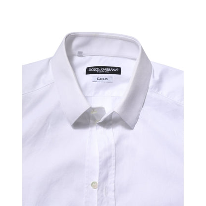 Dolce & Gabbana White Cotton GOLD Long Sleeve Men Dress Shirt